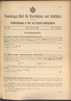 Verordnungs-Blatt für Eisenbahnen und Schiffahrt: Veröffentlichungen in Tarif- und Transport-Angelegenheiten 19080528 Seite: 1