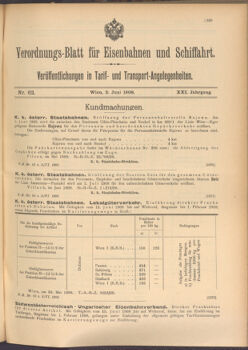 Verordnungs-Blatt für Eisenbahnen und Schiffahrt: Veröffentlichungen in Tarif- und Transport-Angelegenheiten 19080602 Seite: 1