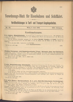 Verordnungs-Blatt für Eisenbahnen und Schiffahrt: Veröffentlichungen in Tarif- und Transport-Angelegenheiten 19080606 Seite: 1