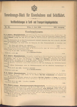 Verordnungs-Blatt für Eisenbahnen und Schiffahrt: Veröffentlichungen in Tarif- und Transport-Angelegenheiten 19080611 Seite: 1