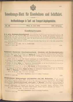 Verordnungs-Blatt für Eisenbahnen und Schiffahrt: Veröffentlichungen in Tarif- und Transport-Angelegenheiten 19080613 Seite: 1