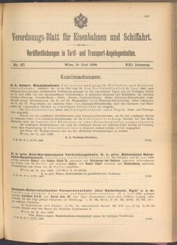 Verordnungs-Blatt für Eisenbahnen und Schiffahrt: Veröffentlichungen in Tarif- und Transport-Angelegenheiten 19080616 Seite: 1