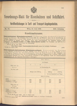 Verordnungs-Blatt für Eisenbahnen und Schiffahrt: Veröffentlichungen in Tarif- und Transport-Angelegenheiten 19080623 Seite: 1