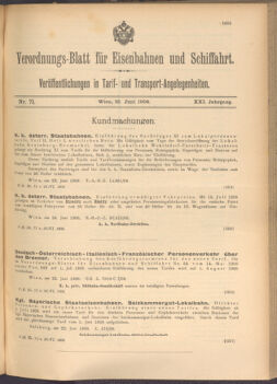 Verordnungs-Blatt für Eisenbahnen und Schiffahrt: Veröffentlichungen in Tarif- und Transport-Angelegenheiten 19080625 Seite: 1