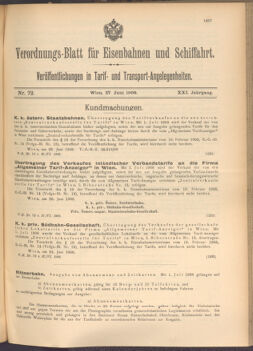 Verordnungs-Blatt für Eisenbahnen und Schiffahrt: Veröffentlichungen in Tarif- und Transport-Angelegenheiten 19080627 Seite: 1