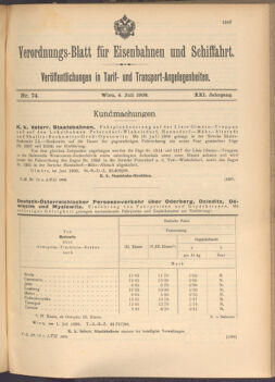 Verordnungs-Blatt für Eisenbahnen und Schiffahrt: Veröffentlichungen in Tarif- und Transport-Angelegenheiten