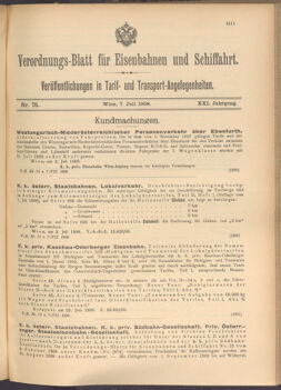 Verordnungs-Blatt für Eisenbahnen und Schiffahrt: Veröffentlichungen in Tarif- und Transport-Angelegenheiten 19080707 Seite: 1