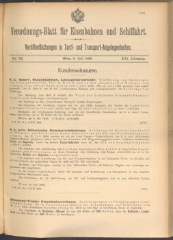 Verordnungs-Blatt für Eisenbahnen und Schiffahrt: Veröffentlichungen in Tarif- und Transport-Angelegenheiten 19080709 Seite: 1