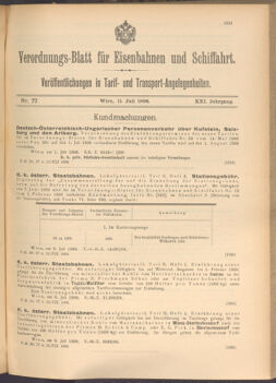 Verordnungs-Blatt für Eisenbahnen und Schiffahrt: Veröffentlichungen in Tarif- und Transport-Angelegenheiten 19080711 Seite: 1