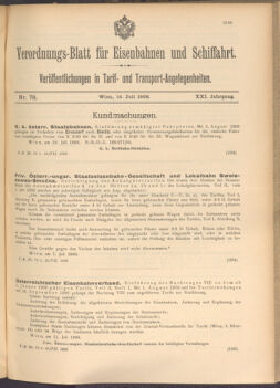 Verordnungs-Blatt für Eisenbahnen und Schiffahrt: Veröffentlichungen in Tarif- und Transport-Angelegenheiten 19080714 Seite: 1