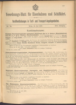 Verordnungs-Blatt für Eisenbahnen und Schiffahrt: Veröffentlichungen in Tarif- und Transport-Angelegenheiten