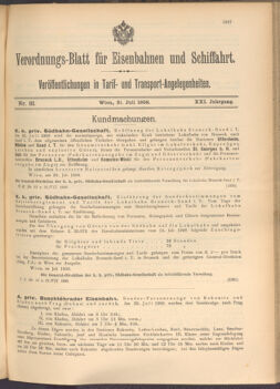 Verordnungs-Blatt für Eisenbahnen und Schiffahrt: Veröffentlichungen in Tarif- und Transport-Angelegenheiten 19080721 Seite: 1