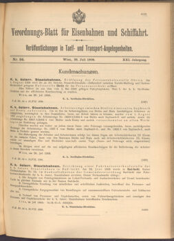 Verordnungs-Blatt für Eisenbahnen und Schiffahrt: Veröffentlichungen in Tarif- und Transport-Angelegenheiten 19080728 Seite: 1