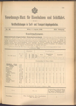 Verordnungs-Blatt für Eisenbahnen und Schiffahrt: Veröffentlichungen in Tarif- und Transport-Angelegenheiten 19080806 Seite: 1