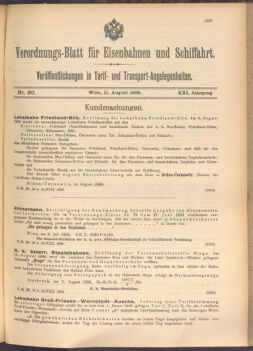 Verordnungs-Blatt für Eisenbahnen und Schiffahrt: Veröffentlichungen in Tarif- und Transport-Angelegenheiten 19080811 Seite: 1