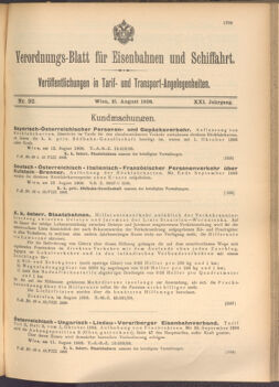 Verordnungs-Blatt für Eisenbahnen und Schiffahrt: Veröffentlichungen in Tarif- und Transport-Angelegenheiten 19080815 Seite: 1