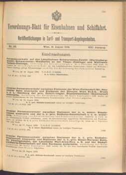 Verordnungs-Blatt für Eisenbahnen und Schiffahrt: Veröffentlichungen in Tarif- und Transport-Angelegenheiten 19080818 Seite: 1