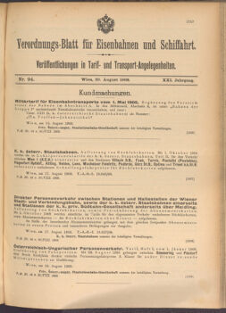 Verordnungs-Blatt für Eisenbahnen und Schiffahrt: Veröffentlichungen in Tarif- und Transport-Angelegenheiten 19080820 Seite: 1