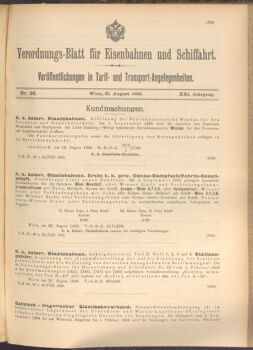 Verordnungs-Blatt für Eisenbahnen und Schiffahrt: Veröffentlichungen in Tarif- und Transport-Angelegenheiten 19080825 Seite: 1