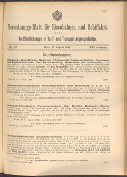 Verordnungs-Blatt für Eisenbahnen und Schiffahrt: Veröffentlichungen in Tarif- und Transport-Angelegenheiten 19080827 Seite: 1