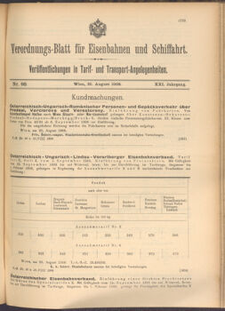 Verordnungs-Blatt für Eisenbahnen und Schiffahrt: Veröffentlichungen in Tarif- und Transport-Angelegenheiten 19080829 Seite: 1