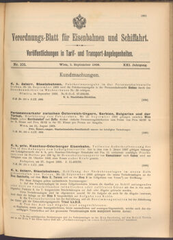 Verordnungs-Blatt für Eisenbahnen und Schiffahrt: Veröffentlichungen in Tarif- und Transport-Angelegenheiten 19080905 Seite: 1