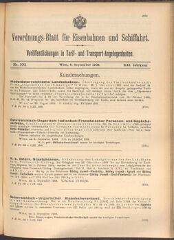 Verordnungs-Blatt für Eisenbahnen und Schiffahrt: Veröffentlichungen in Tarif- und Transport-Angelegenheiten 19080908 Seite: 1