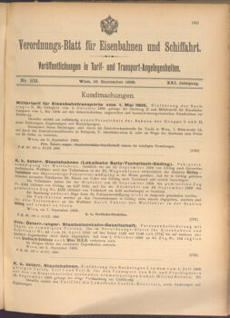 Verordnungs-Blatt für Eisenbahnen und Schiffahrt: Veröffentlichungen in Tarif- und Transport-Angelegenheiten 19080910 Seite: 1