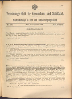 Verordnungs-Blatt für Eisenbahnen und Schiffahrt: Veröffentlichungen in Tarif- und Transport-Angelegenheiten 19080912 Seite: 1