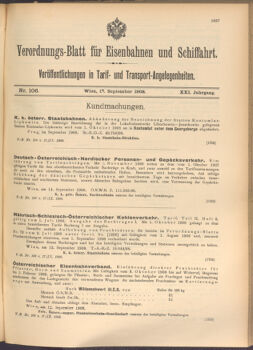 Verordnungs-Blatt für Eisenbahnen und Schiffahrt: Veröffentlichungen in Tarif- und Transport-Angelegenheiten 19080917 Seite: 1