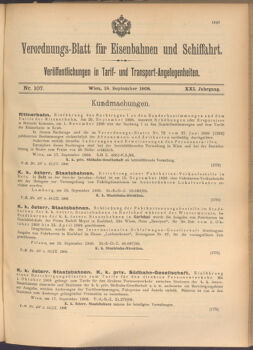 Verordnungs-Blatt für Eisenbahnen und Schiffahrt: Veröffentlichungen in Tarif- und Transport-Angelegenheiten 19080919 Seite: 1