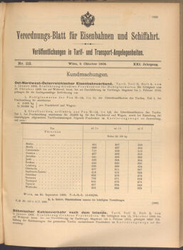 Verordnungs-Blatt für Eisenbahnen und Schiffahrt: Veröffentlichungen in Tarif- und Transport-Angelegenheiten 19081003 Seite: 1