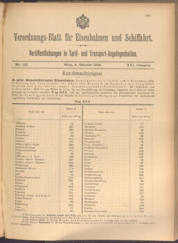 Verordnungs-Blatt für Eisenbahnen und Schiffahrt: Veröffentlichungen in Tarif- und Transport-Angelegenheiten 19081008 Seite: 1