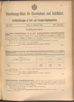 Verordnungs-Blatt für Eisenbahnen und Schiffahrt: Veröffentlichungen in Tarif- und Transport-Angelegenheiten 19081013 Seite: 1