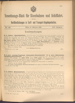 Verordnungs-Blatt für Eisenbahnen und Schiffahrt: Veröffentlichungen in Tarif- und Transport-Angelegenheiten 19081015 Seite: 1