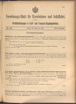 Verordnungs-Blatt für Eisenbahnen und Schiffahrt: Veröffentlichungen in Tarif- und Transport-Angelegenheiten 19081020 Seite: 1