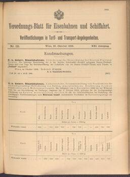 Verordnungs-Blatt für Eisenbahnen und Schiffahrt: Veröffentlichungen in Tarif- und Transport-Angelegenheiten 19081022 Seite: 1