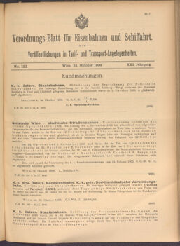 Verordnungs-Blatt für Eisenbahnen und Schiffahrt: Veröffentlichungen in Tarif- und Transport-Angelegenheiten 19081024 Seite: 1