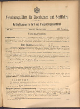 Verordnungs-Blatt für Eisenbahnen und Schiffahrt: Veröffentlichungen in Tarif- und Transport-Angelegenheiten 19081027 Seite: 1