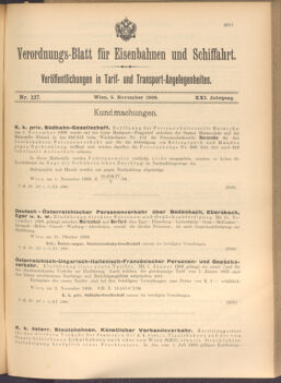 Verordnungs-Blatt für Eisenbahnen und Schiffahrt: Veröffentlichungen in Tarif- und Transport-Angelegenheiten 19081105 Seite: 1