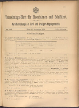 Verordnungs-Blatt für Eisenbahnen und Schiffahrt: Veröffentlichungen in Tarif- und Transport-Angelegenheiten 19081117 Seite: 1