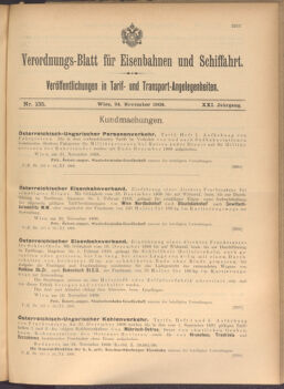 Verordnungs-Blatt für Eisenbahnen und Schiffahrt: Veröffentlichungen in Tarif- und Transport-Angelegenheiten 19081124 Seite: 1