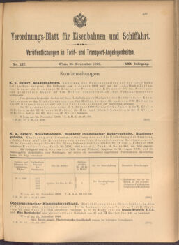 Verordnungs-Blatt für Eisenbahnen und Schiffahrt: Veröffentlichungen in Tarif- und Transport-Angelegenheiten 19081128 Seite: 1