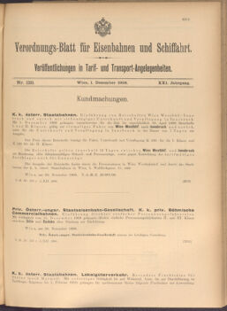 Verordnungs-Blatt für Eisenbahnen und Schiffahrt: Veröffentlichungen in Tarif- und Transport-Angelegenheiten 19081201 Seite: 1