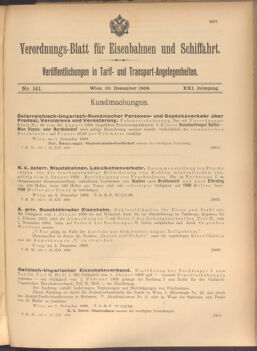 Verordnungs-Blatt für Eisenbahnen und Schiffahrt: Veröffentlichungen in Tarif- und Transport-Angelegenheiten 19081210 Seite: 1