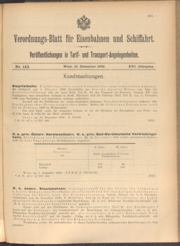 Verordnungs-Blatt für Eisenbahnen und Schiffahrt: Veröffentlichungen in Tarif- und Transport-Angelegenheiten 19081212 Seite: 1