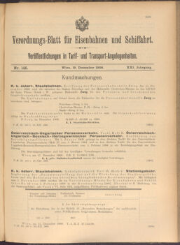 Verordnungs-Blatt für Eisenbahnen und Schiffahrt: Veröffentlichungen in Tarif- und Transport-Angelegenheiten 19081219 Seite: 1