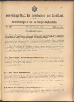 Verordnungs-Blatt für Eisenbahnen und Schiffahrt: Veröffentlichungen in Tarif- und Transport-Angelegenheiten 19081224 Seite: 1