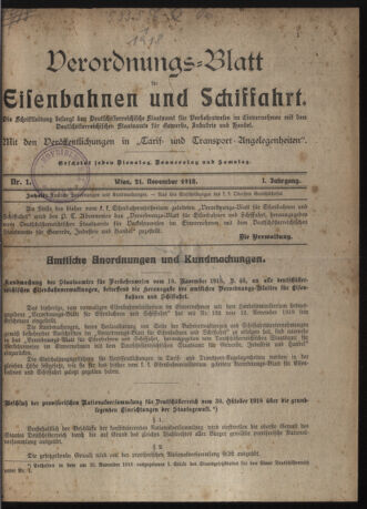 Verordnungs-Blatt für Eisenbahnen und Schiffahrt: Veröffentlichungen in Tarif- und Transport-Angelegenheiten 19181121 Seite: 1