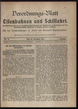 Verordnungs-Blatt für Eisenbahnen und Schiffahrt: Veröffentlichungen in Tarif- und Transport-Angelegenheiten 19181126 Seite: 1